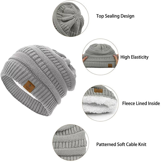 Knit Beanie Hat for Women Thick Winter Slouchy Beanie Hats Ski Cap Black Grey Mixed
