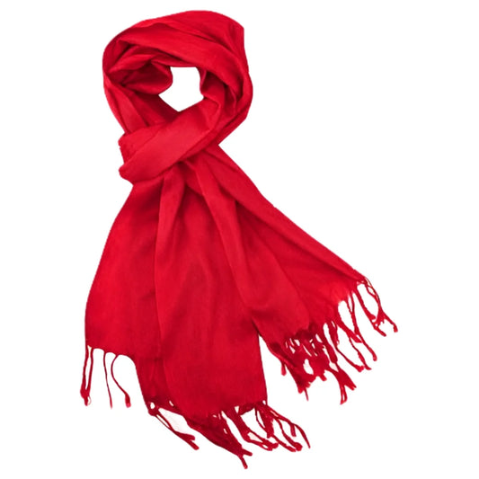 Rose Red Solid Scarfs for Women Fashion Warm Neck Womens Winter Scarves Pashmina Silk Scarf Wrap with Fringes for Ladies by