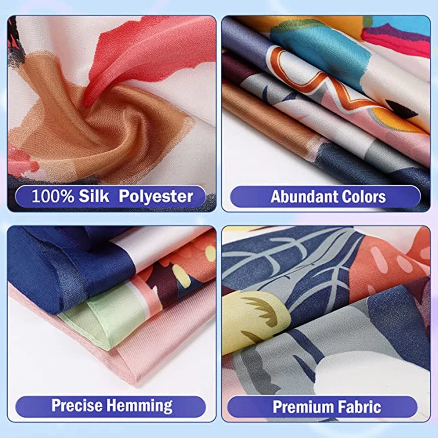 4 Pack 27.5" Large Silk Scarf Satin Square Head Scarves Silk like Neck Scarf Hair Sleeping Wraps Lightweight for Women, Girls and Ladies